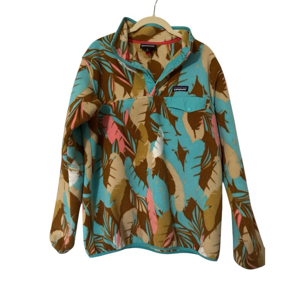 Patagonia Synchilla Snap-T Fleece Pullover Teal Pink Floral Camo Medium